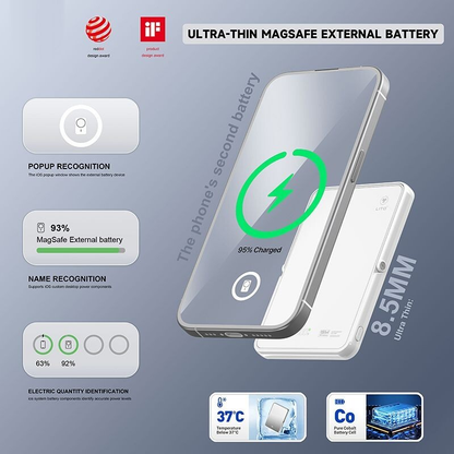 Sleek  5000mAh Magsafe Magnetic Portable Thin Power Bank Battery 5in 1-White