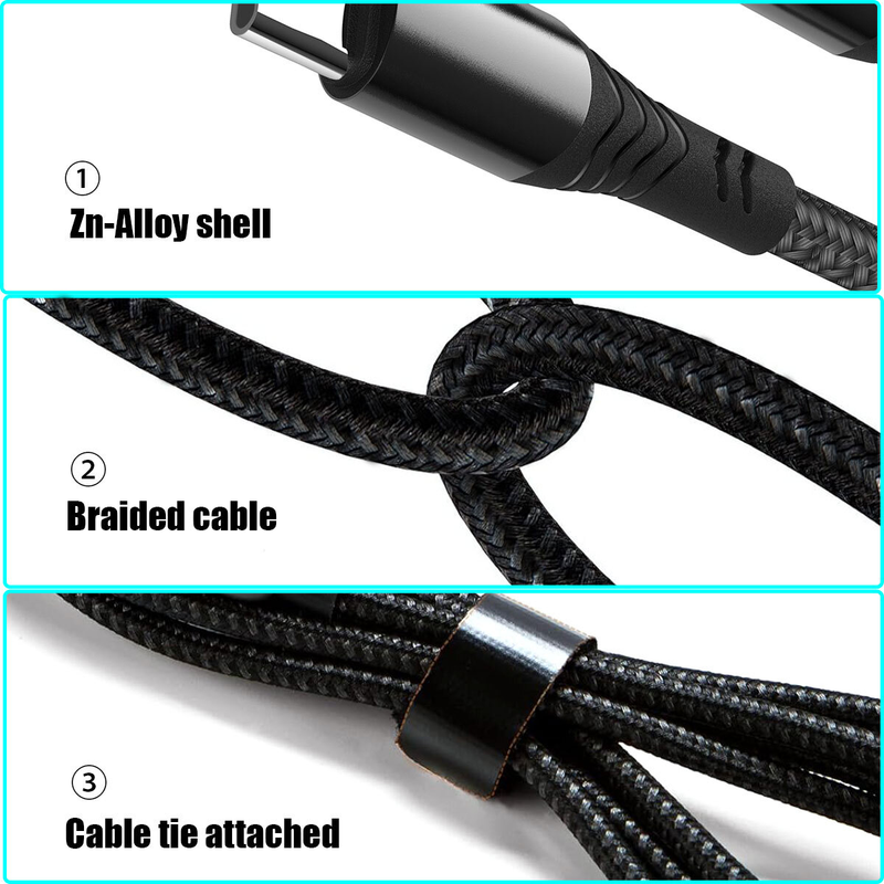 3 PCs Braided Type C to lightning  27W PD Fast Charging data Cable-2m