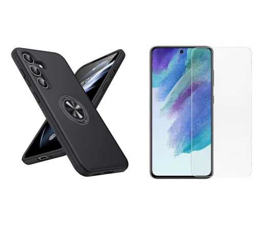 For Samsung Galaxy A55 Case with Ring Holder Kickstand Black case + 2 x Screen Protectors