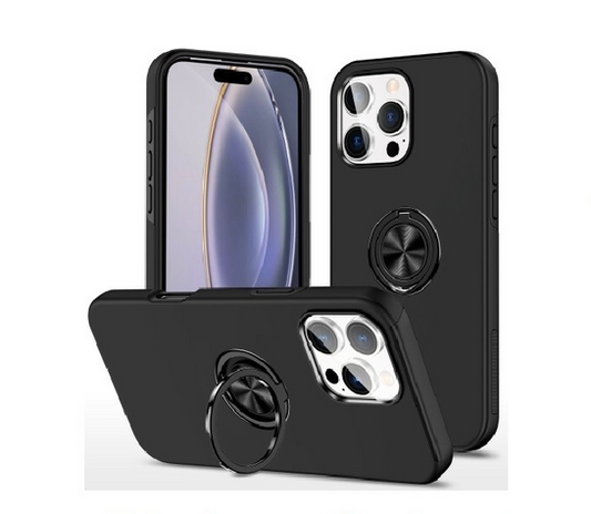 For iPhone 14 Pro Slim Case with Metal Ring Stand,Black