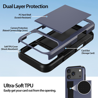 For Apple iPhone 17 Pro Max Slide Wallet Card Shockproof Cover-Black