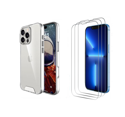 For iPhone 14 Pro Max clear Shockproof  Hard case +3 x Screen Protectors