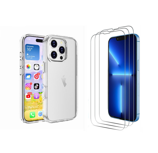 For iPhone 14 Pro clear Shockproof  Hard case +3 x Screen Protectors