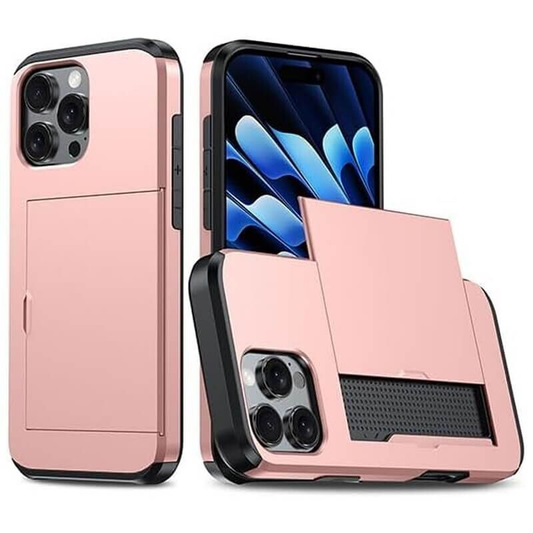 For iPhone 16 Pro Max Slide Card Holder Shockproof Case Cover-Rose Gold