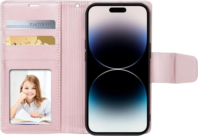 For iPhone 16 Pro Max Magnetic Detachable Rose Gold Wallet Case