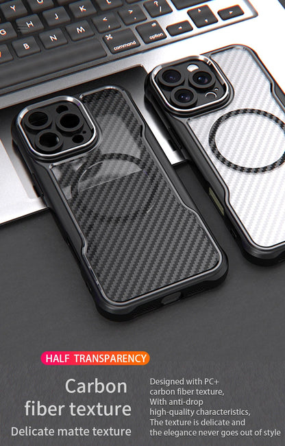 For Apple iPhone 16 Series Magnet Shockproof Carbon Fiber Case