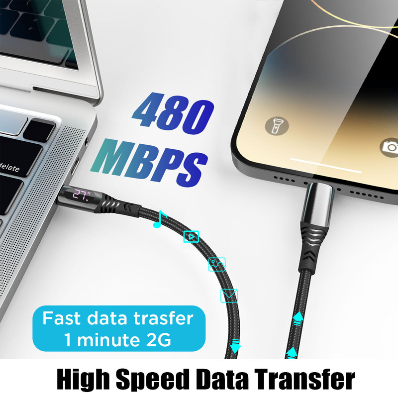 3 PCs Braided Type C to lightning  27W PD Fast Charging data Cable-2m