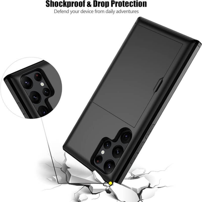 For Samsung Galaxy S24 Ultra Slide Card Holder Shockproof Case-Black