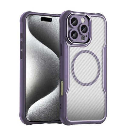For Apple iPhone 16 Series Magnet Shockproof Carbon Fiber Case