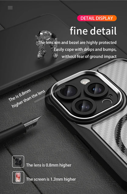 For Apple iPhone 16 Series Magnet Shockproof Carbon Fiber Case