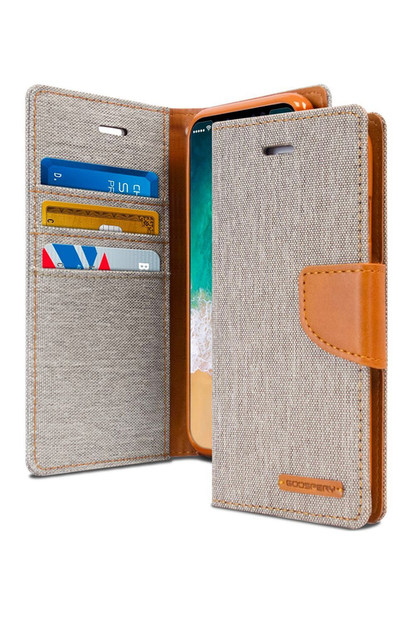 For iPhone 14 Pro Canvas Wallet Flip Case with  Card Slots Case-Gray