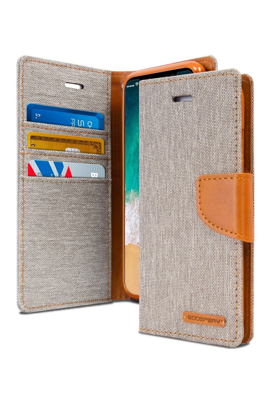 For iPhone 14 Pro Canvas Wallet Flip Case with  Card Slots Case-Gray