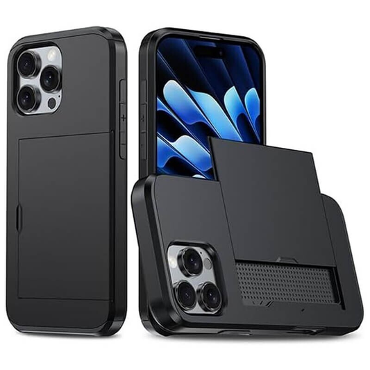 For iPhone 16 Pro Max Slide Card Holder Shockproof Case Cover-Black Colour