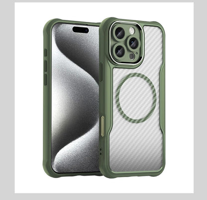 For Apple iPhone 16 Series Magnet Shockproof Carbon Fiber Case