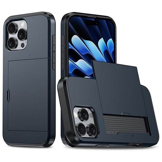 For iPhone 16 Pro Max Slide Card Holder Shockproof Case Cover-Navy Blue