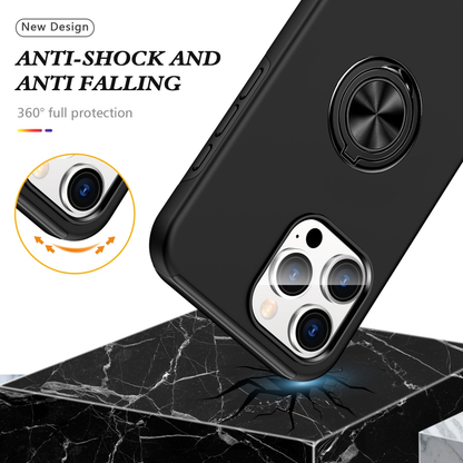 For iPhone 14 Pro Slim Case with Metal Ring Stand,Black