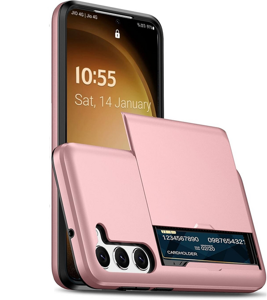 For Samsung Galaxy S25 Plus Slide Armor Card Holder Shockproof Back Cover-Rose Gold