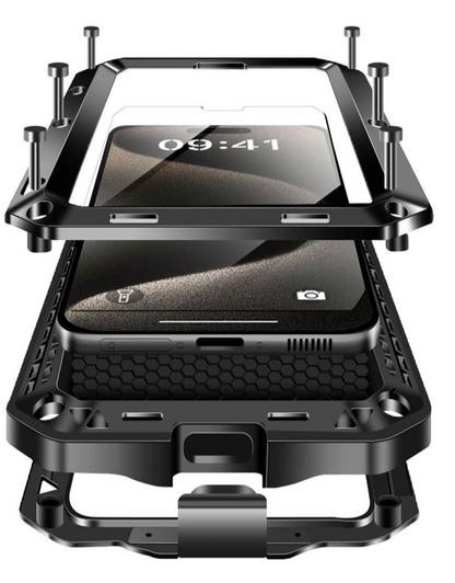 For iPhone 15 Pro Max Metal Case Shockproof Heavy Duty Cover