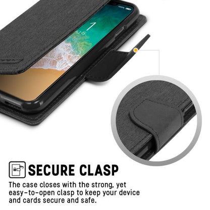 For iPhone 15  Canvas Wallet Flip Case with  Card Slots Case-Black