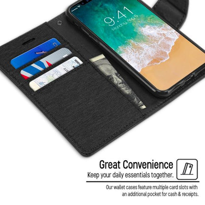 For iPhone 15  Canvas Wallet Flip Case with  Card Slots Case-Black