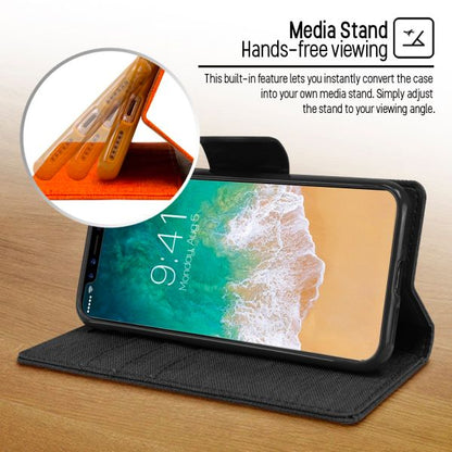 For iPhone 15  Canvas Wallet Flip Case with  Card Slots Case-Black