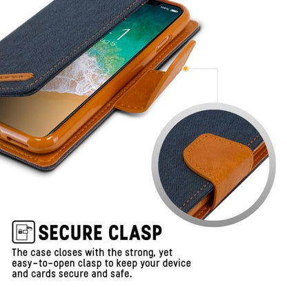 For iPhone 15 Pro Max Canvas Wallet Flip Cover Case With Card Slot-Navy Blue