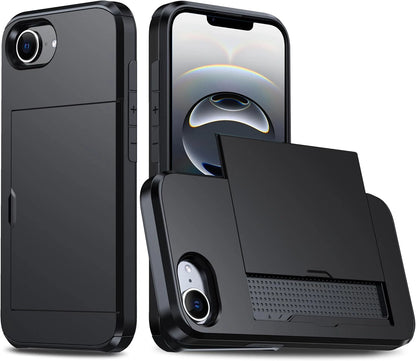For iPhone 16e Slide Card Holder Shockproof Case
