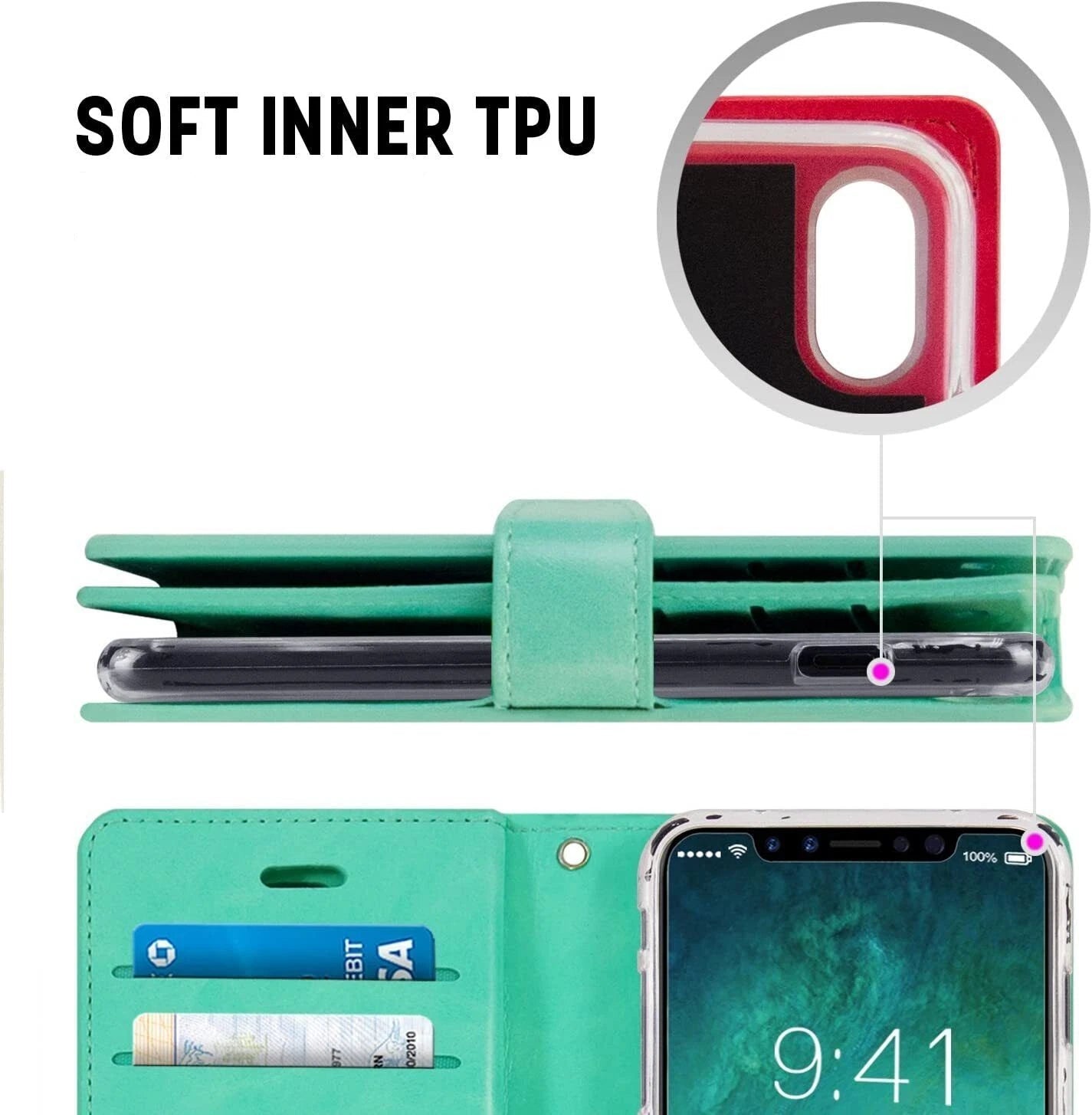 For iPhone 17 Pro Max Double Layers Wallet Leather Flip Green Case