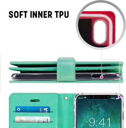For iPhone 17 Pro Max Double Layers Wallet Leather Flip Green Case