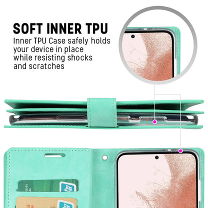 For Samsung Galaxy S21 Double Layers Wallet Leather Flip Mint Green Case