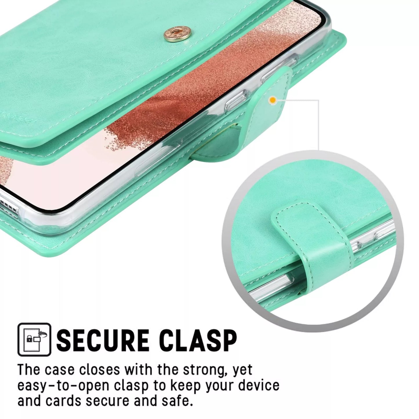 For Samsung Galaxy S21 Double Layers Wallet Leather Flip Mint Green Case