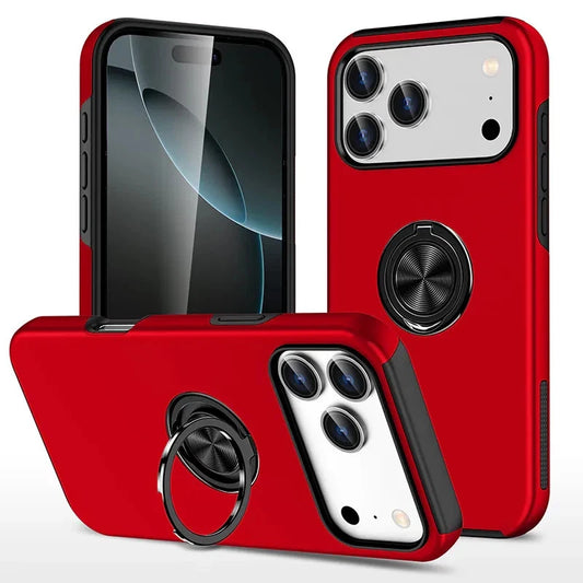 For iPhone 17 Pro Max Case with Metal Ring Stand-Red