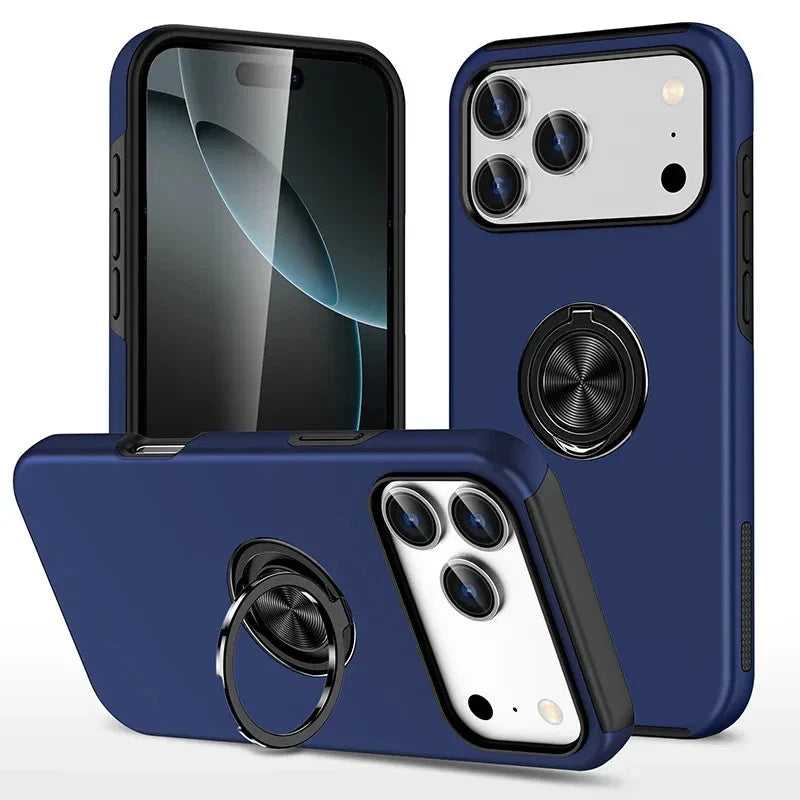 For iPhone 17 Pro Max Case with Metal Ring Stand-Navy Blue
