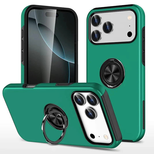 For iPhone 17 Pro Max Case with Metal Ring Stand-Green