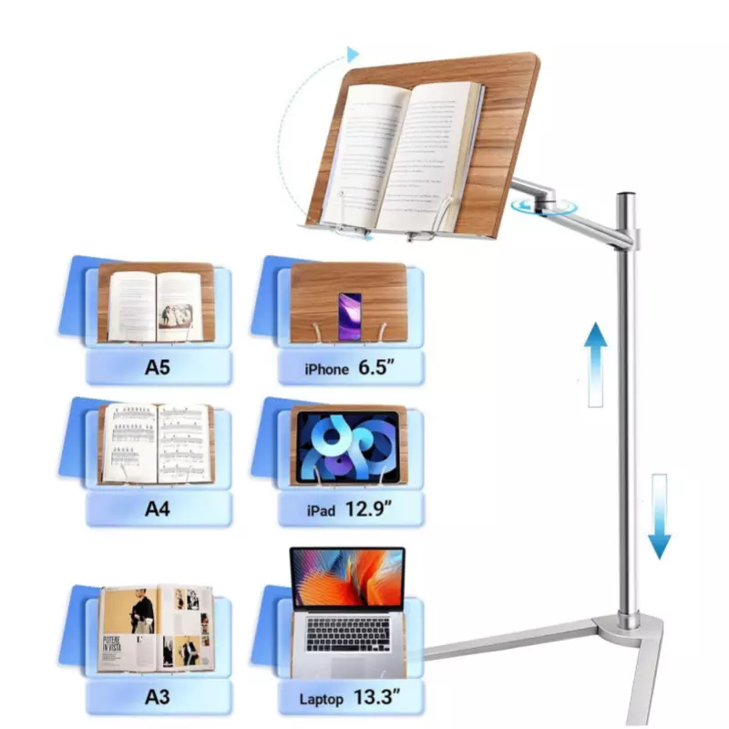 Floor Book Reading Stand Laptop Holder Hand-Free Adjustable Angle PC Holder