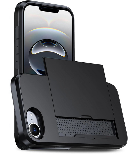 For iPhone 16e Slide Card Holder Shockproof Case