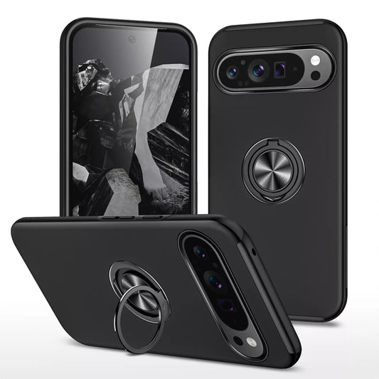 For Google Pixel 6a Shockproof Ring Magnetic Phone Case-Black