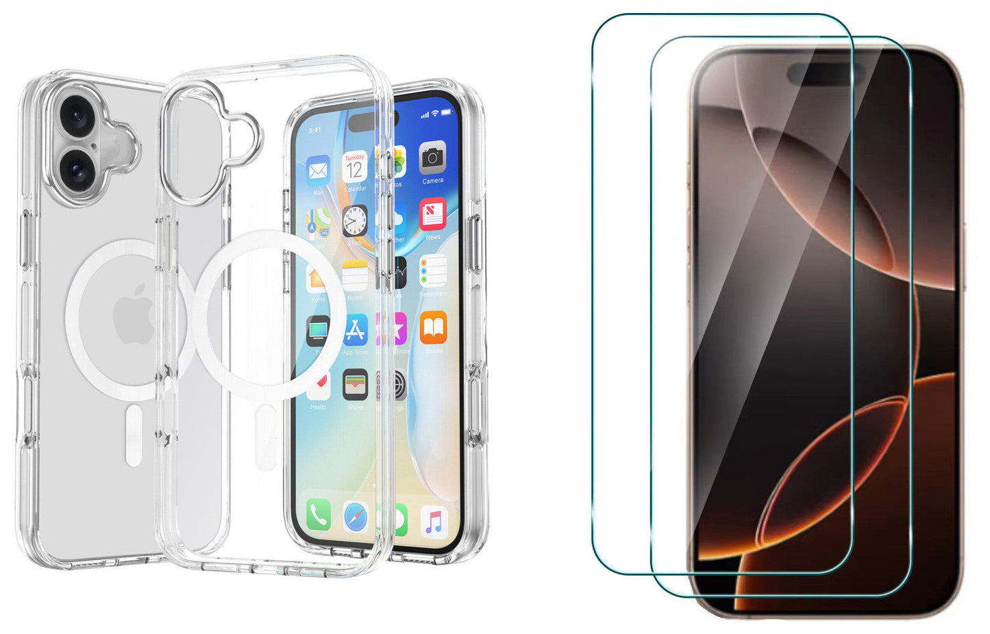For iPhone 16 Plus Magsafe  Clear Case + 2 x Tempered Glass Protectors
