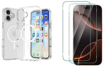 For iPhone 16 Plus Magsafe  Clear Case + 2 x Tempered Glass Protectors