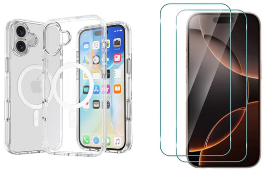 For iPhone 16 Plus Magsafe  Clear Case + 2 x Tempered Glass Protectors