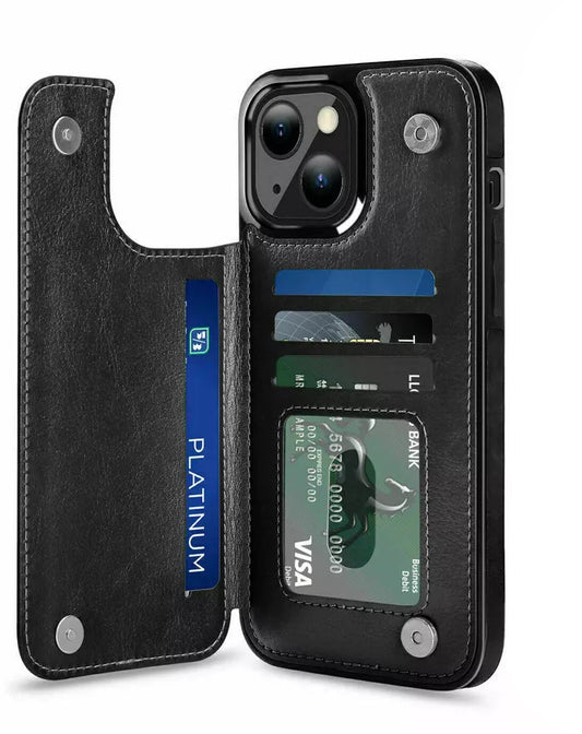 For iPhone 14 Plus Back Wallet Case with Card holder Black