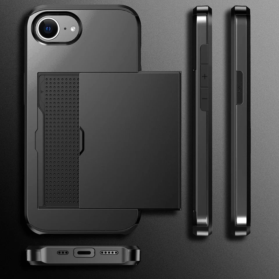 For iPhone 16e Slide Card Holder Shockproof Case