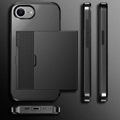 For iPhone 16e Slide Card Holder Shockproof Case