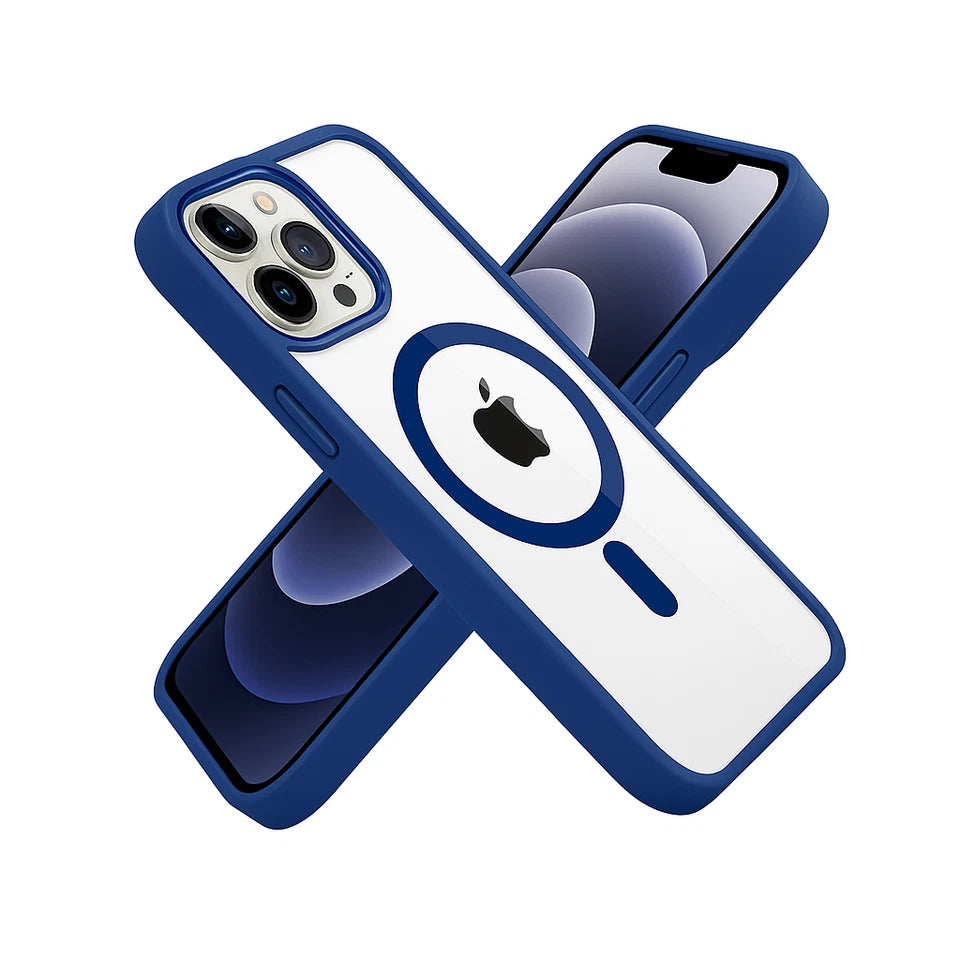 Slim Magsafe Shockproof Blue Case For iPhone 14  + 2 x Glass Screen Protectors