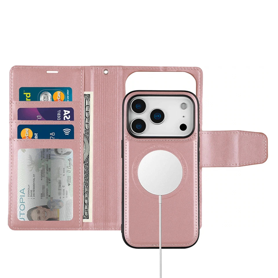 For iPhone 17 Pro Magnetic Detachable  Wallet Case Rose Gold