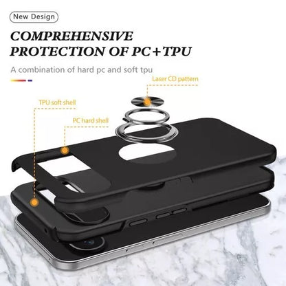 For Google Pixel 6a Shockproof Ring Magnetic Phone Case-Black
