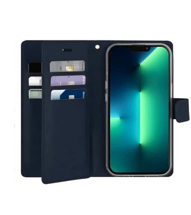 For iPhone 17 Pro Max Double Layers Wallet Flip Navy Blue Case