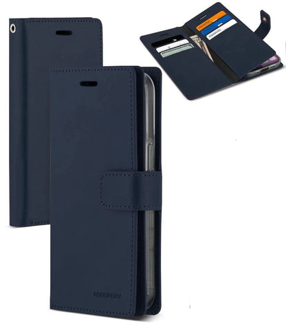 For iPhone 17 Pro Max Double Layers Wallet Flip Navy Blue Case