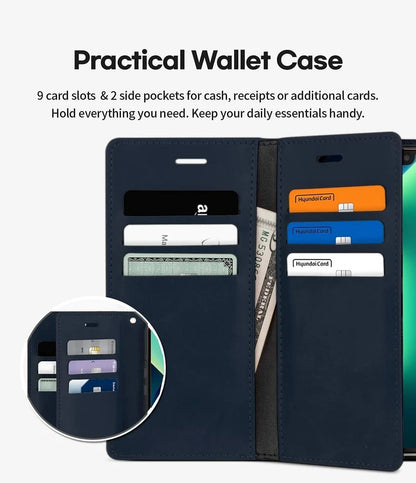 For iPhone 17 Pro Max Double Layers Wallet Flip Navy Blue Case